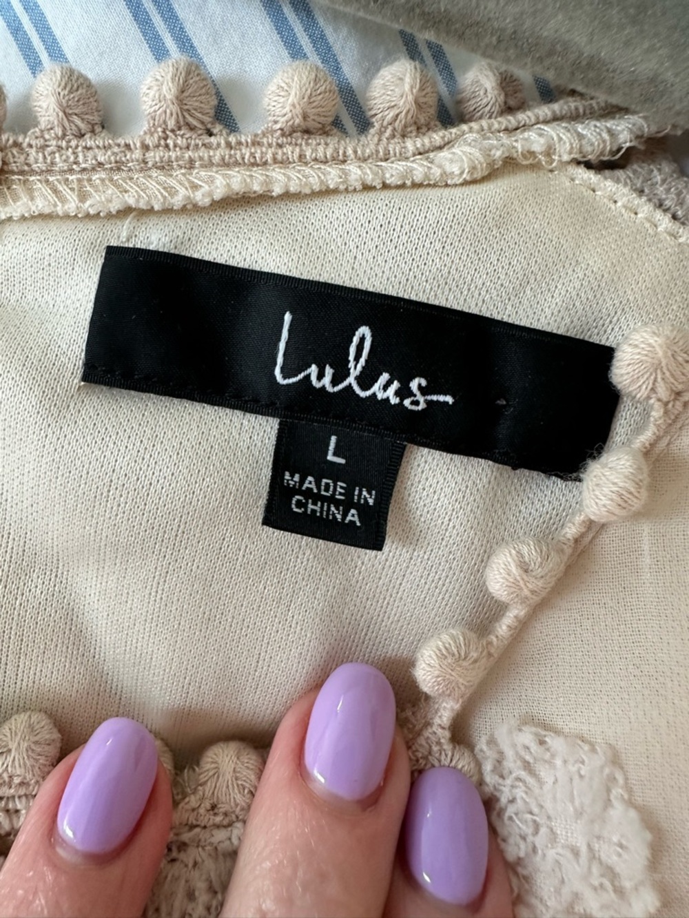 Lulu's Cream Crochet-Trim Long Sleeve Mini Dress - Picture 3 of 3